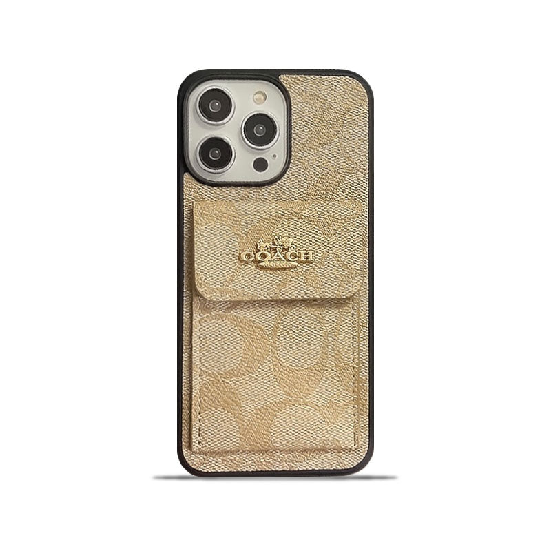 Coque iPhone classique avec porte-cartes portefeuille café -SZK240425