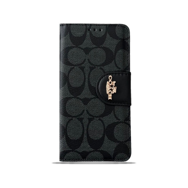 Étui iPhone Classique en Cuir à Rabat avec Porte-Cartes Noir