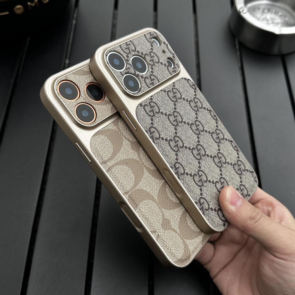 Étui de téléphone en cuir à motif de luxe avec bords antichoc