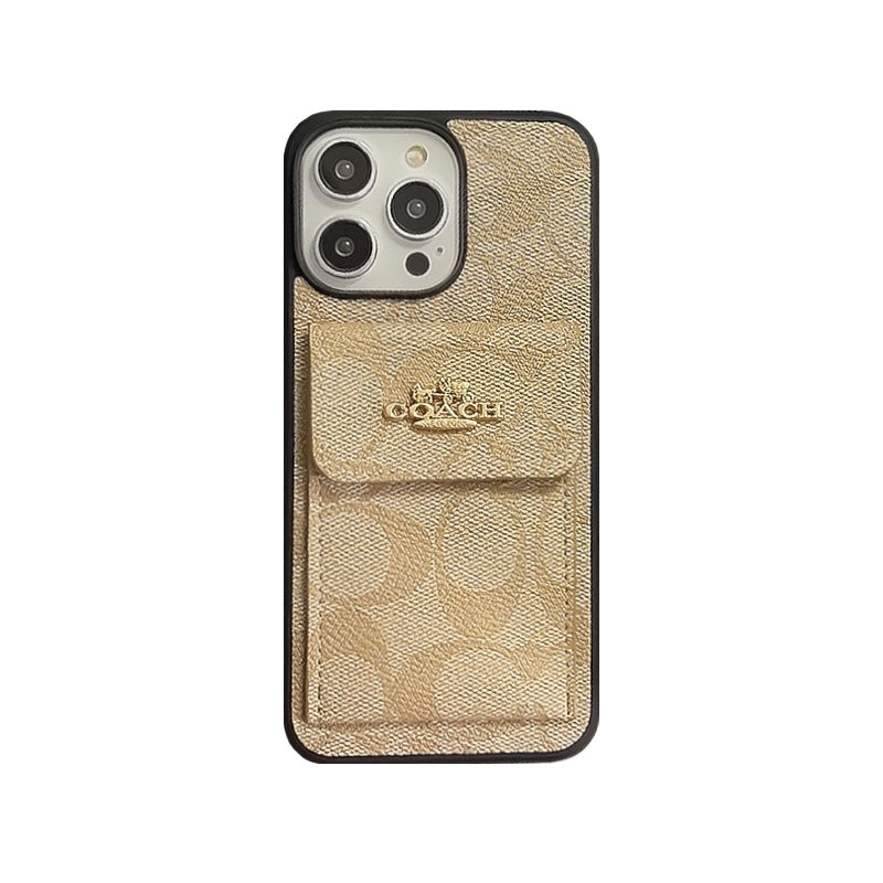 Coque iPhone classique avec porte-cartes portefeuille café -SZK240425