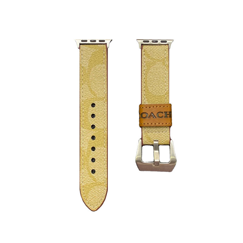Bracelet de montre Apple Coach en cuir noir-YHK244221710