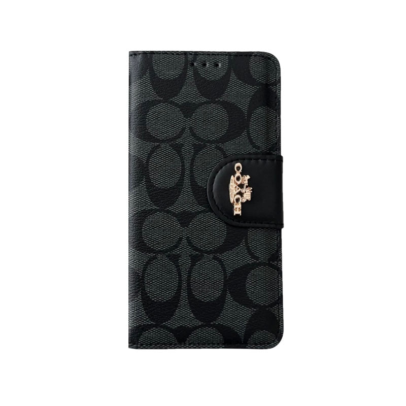 Étui iPhone Classique en Cuir à Rabat avec Porte-Cartes Noir