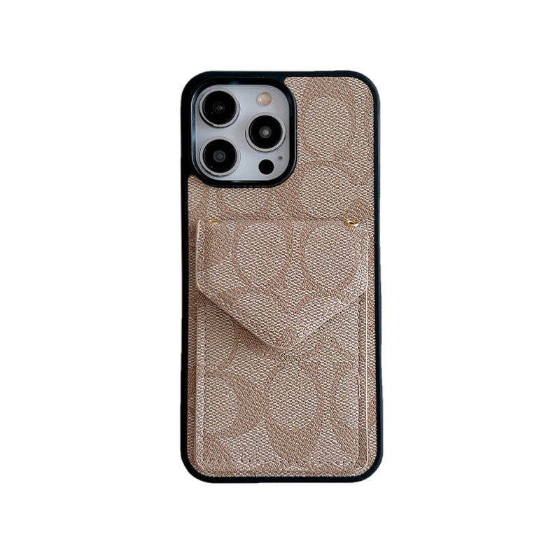Coque iPhone Classique Avec Porte-Cartes et Bandoulière Marron Clair -SJ240513