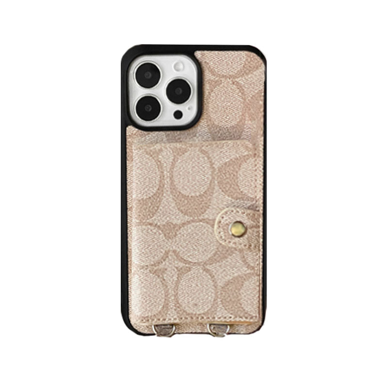 Coque classique pour iPhone avec portefeuille et dragonne marron -SZK240402