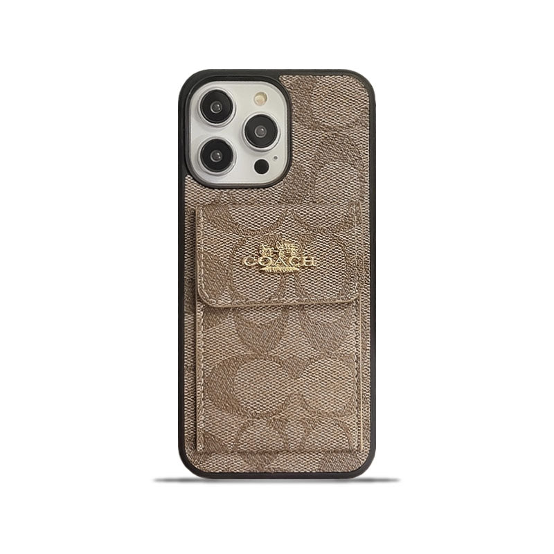 Coque classique iPhone avec porte-cartes marron clair -SZK240425