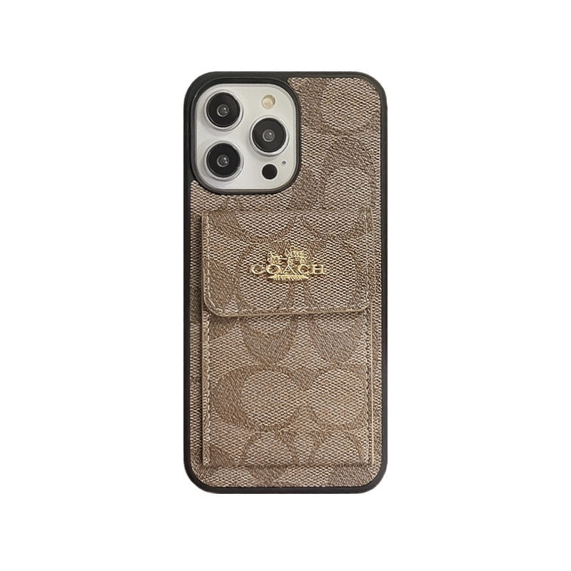 Coque classique iPhone avec porte-cartes marron clair -SZK240425