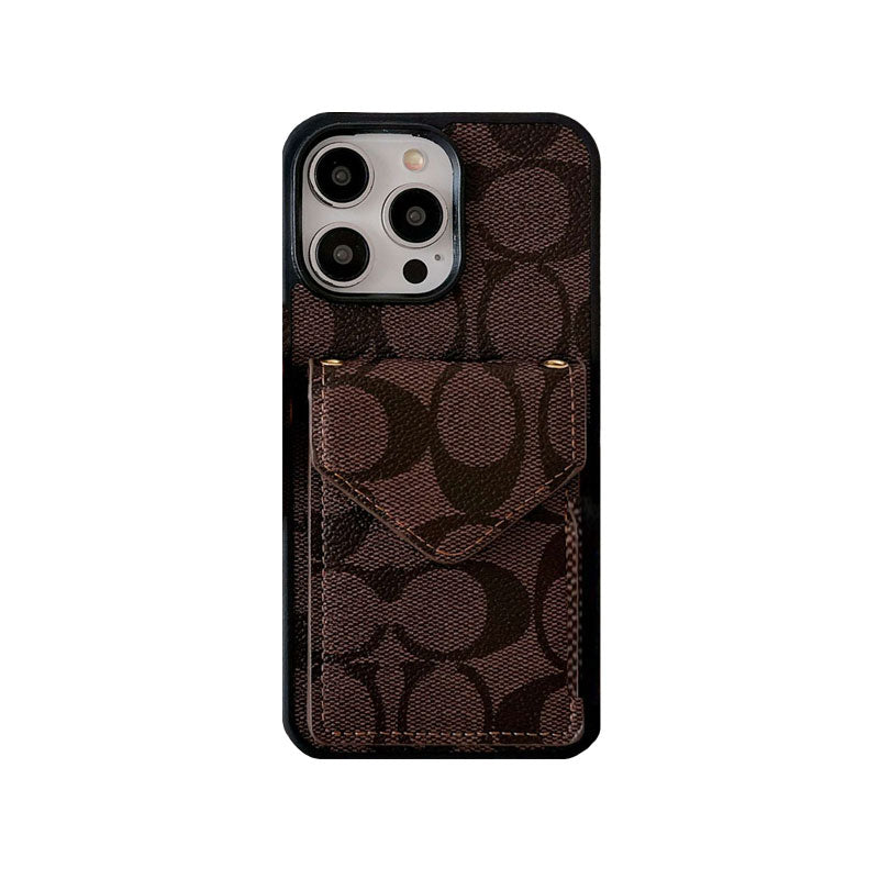 Coque iPhone Classique Avec Porte-Cartes et Bandoulière Marron Clair -SJ240513