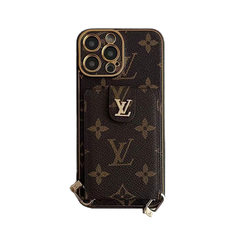 Pokročilé kožené pouzdro na iPhone s peněženkou a popruhem