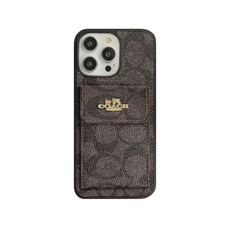 Coque classique iPhone avec porte-cartes marron clair -SZK240425