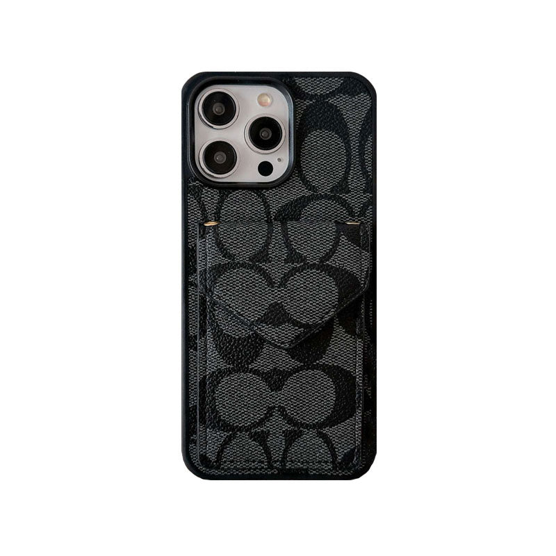 Coque iPhone Classique Avec Porte-Cartes et Bandoulière Marron Clair -SJ240513