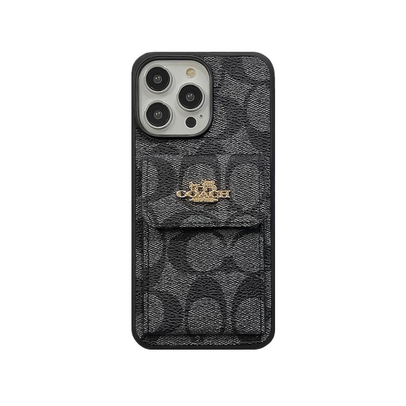 Coque iPhone classique avec porte-cartes portefeuille café -SZK240425