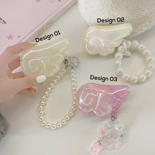 Étui AirPods Aile d'Ange avec Breloque Perle et Perles