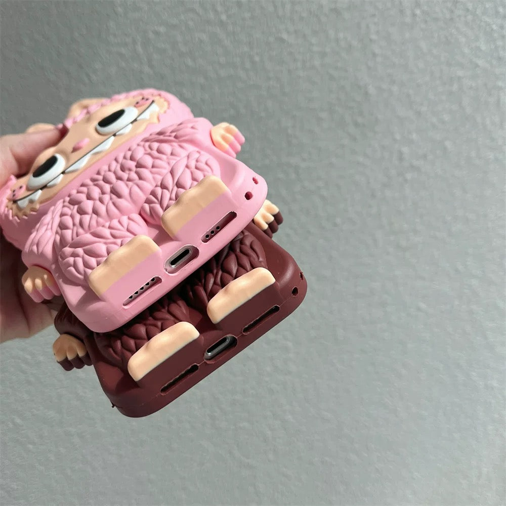 Étui en silicone mignon Labubu Zimomo de dessin animé | Marron Rose - Étui iPhone