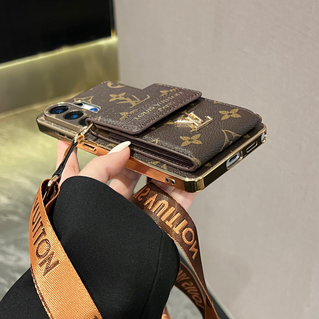 Luxusní pokročilé kožené pouzdro na Samsung s peněženkou a páskem  