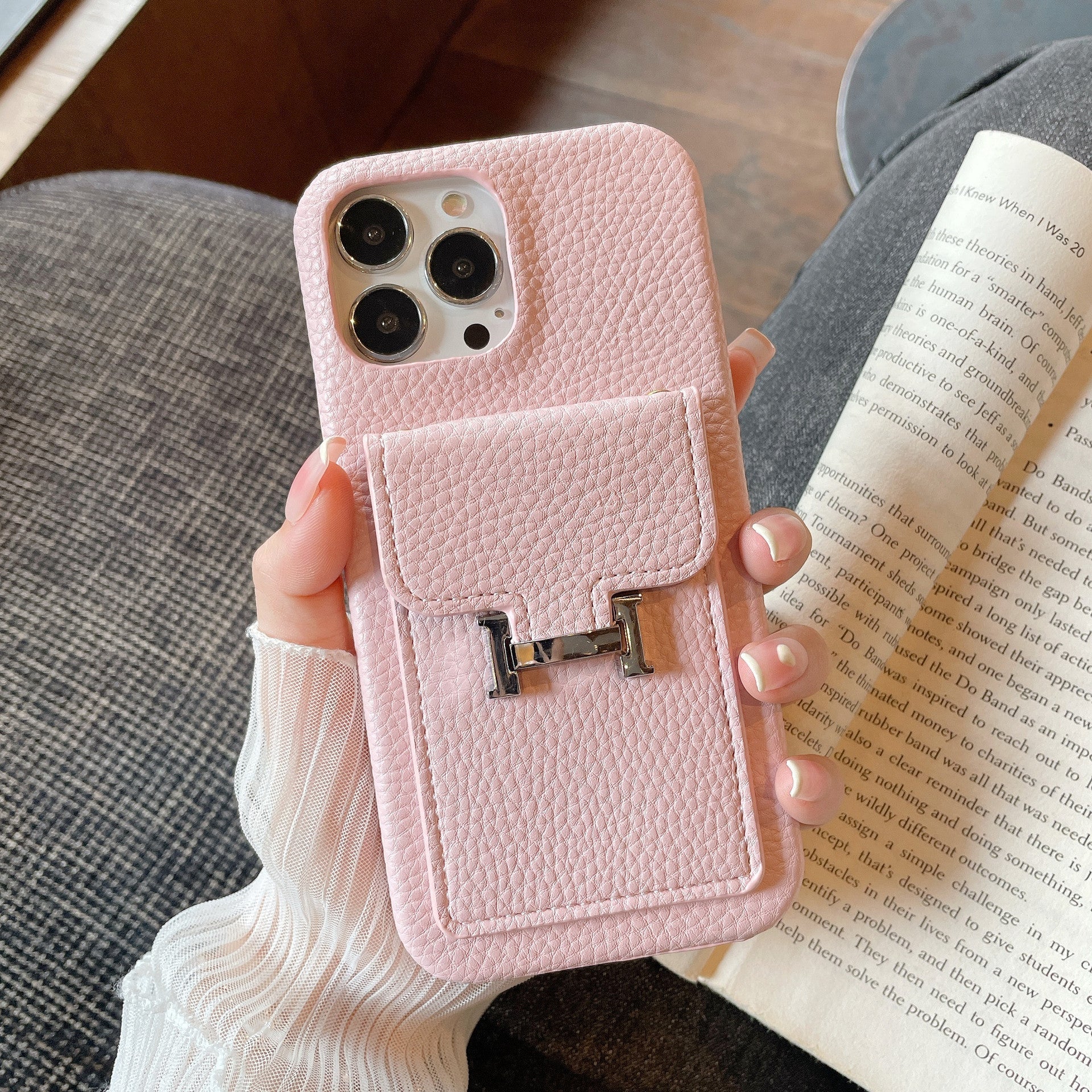 H Coque iPhone en Cuir Porte-Cartes