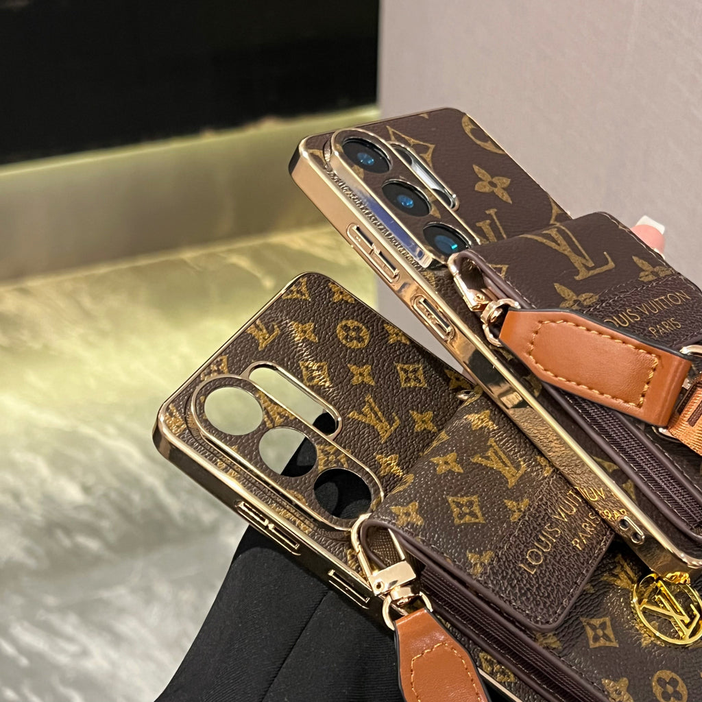 Luxusní pokročilé kožené pouzdro na Samsung s peněženkou a páskem  
