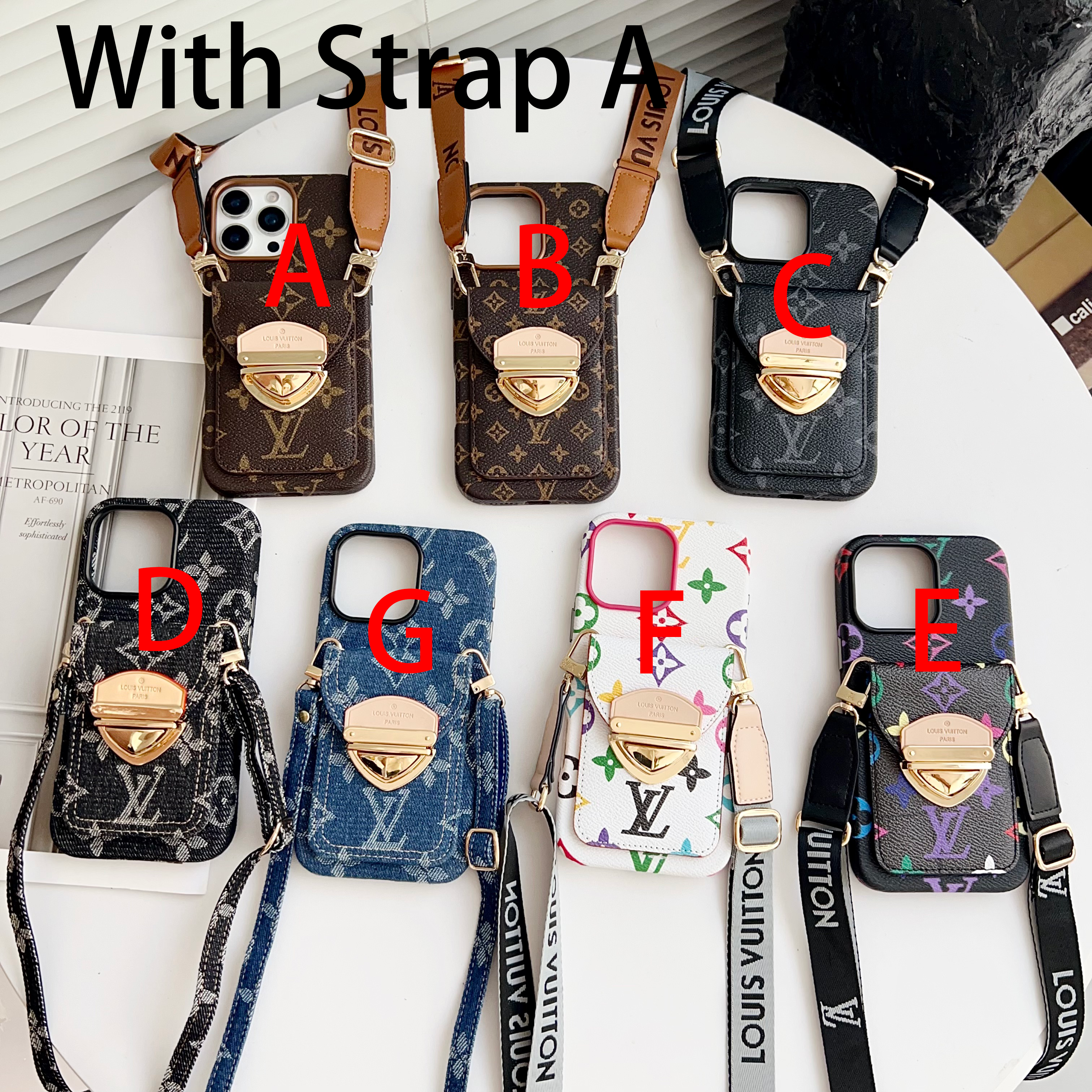 Coque de luxe pour iPhone, avec porte-cartes et dragonne amovible