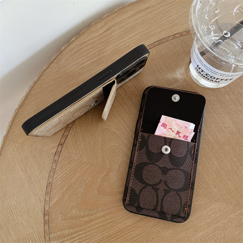 Klasické pouzdro na iPhone s peněženkou tmavě hnědé -HP240513