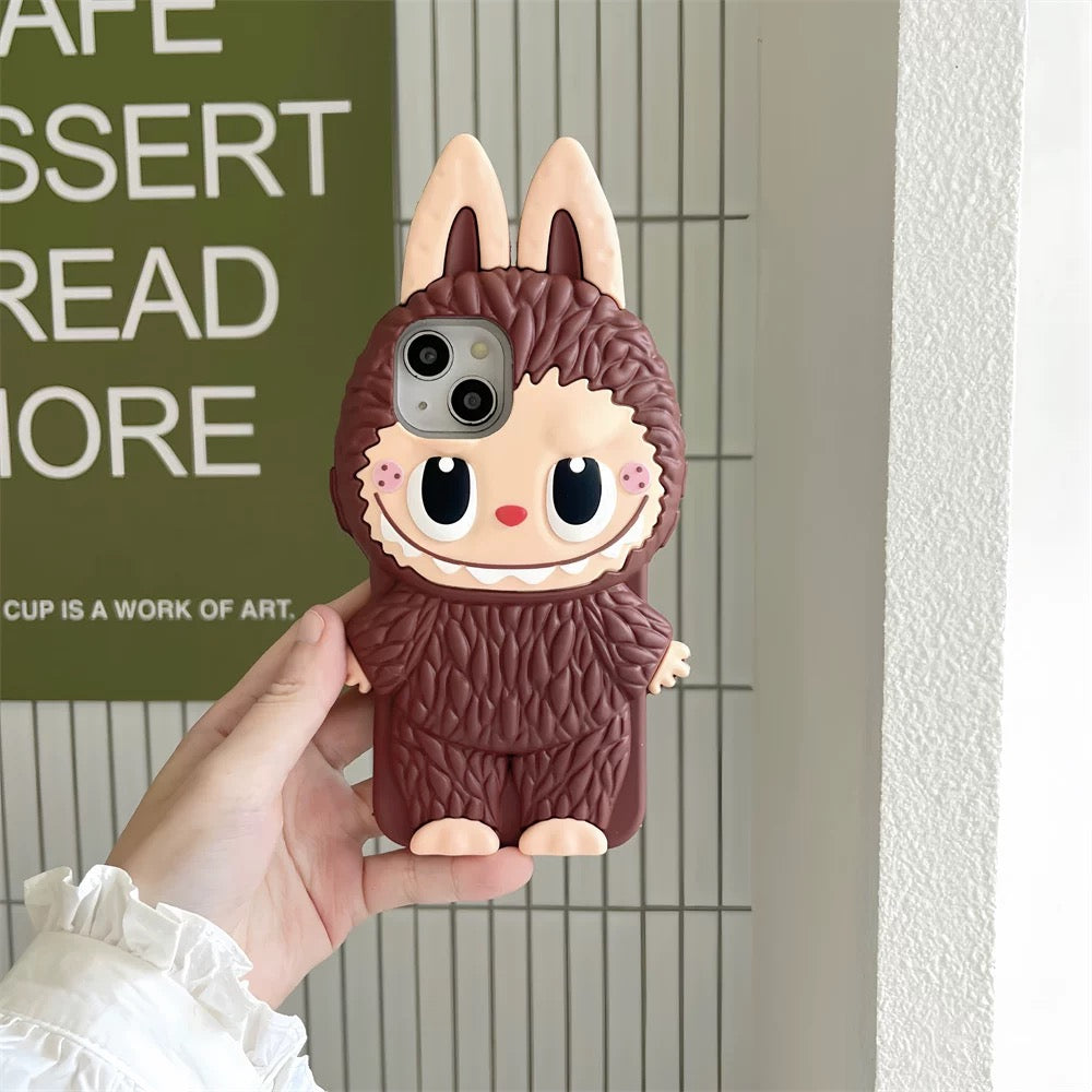 Étui en silicone mignon Labubu Zimomo de dessin animé | Marron Rose - Étui iPhone
