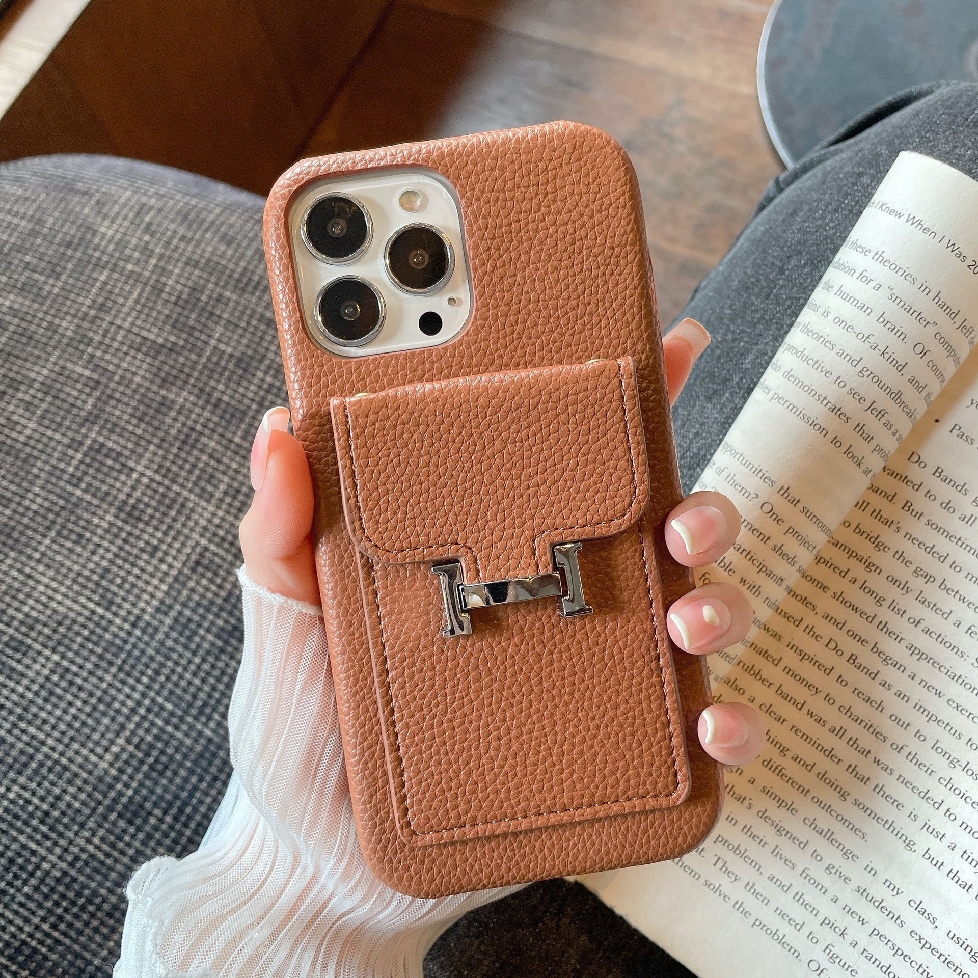 H Coque iPhone en Cuir Porte-Cartes