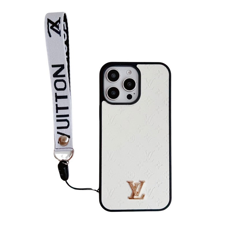 Coque iPhone de luxe marron avec chaîne de poignet