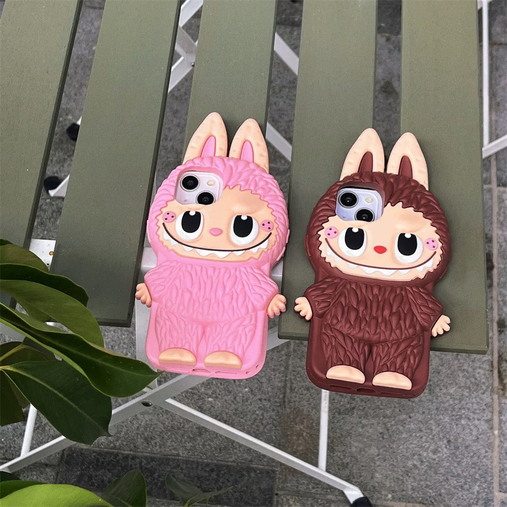 Étui en silicone mignon Labubu Zimomo de dessin animé | Marron Rose - Étui iPhone