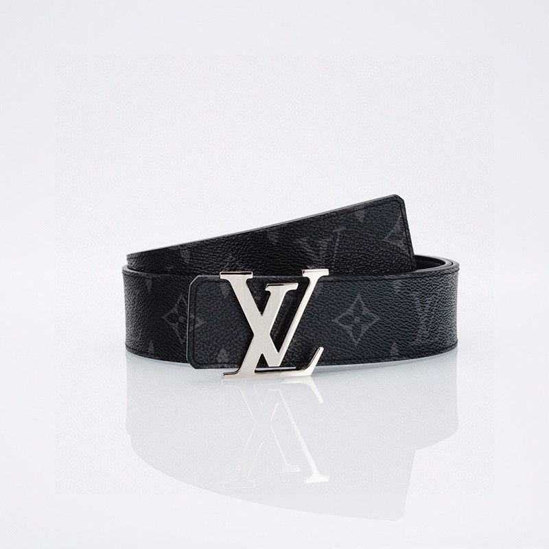 Luxusní černý monogramový pásek se stříbrnou přezkou  