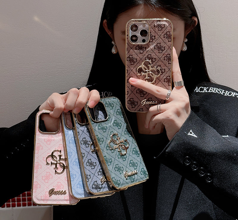 Étui iPhone en cuir avec logo doré Gue