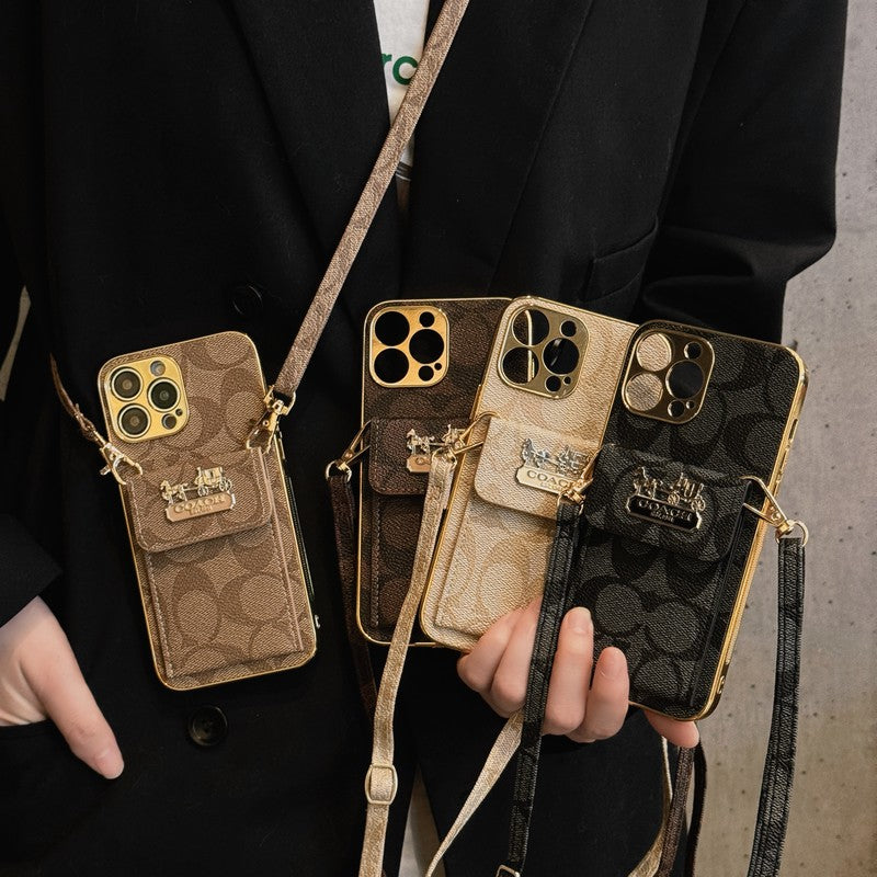 Klasické kožené pouzdro na iPhone s řetízkem na karty