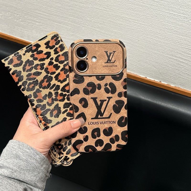 Luxusní hnědé a fialové kožené pouzdro na iPhone