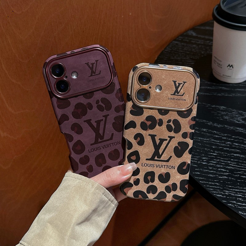 Luxusní hnědé a fialové kožené pouzdro na iPhone
