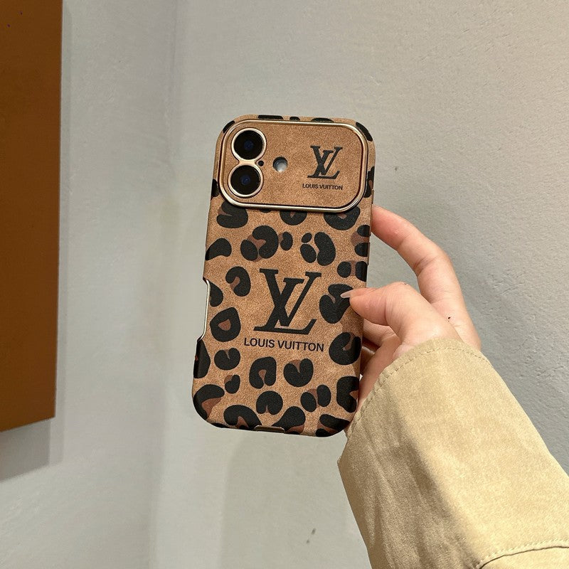 Luxusní hnědé a fialové kožené pouzdro na iPhone