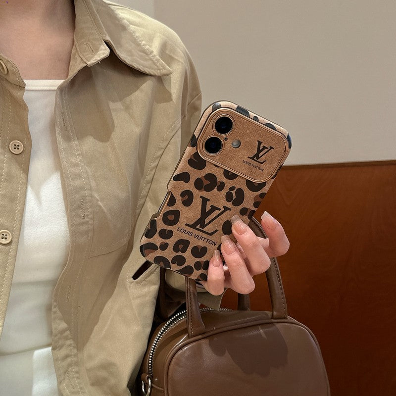 Luxusní hnědé a fialové kožené pouzdro na iPhone
