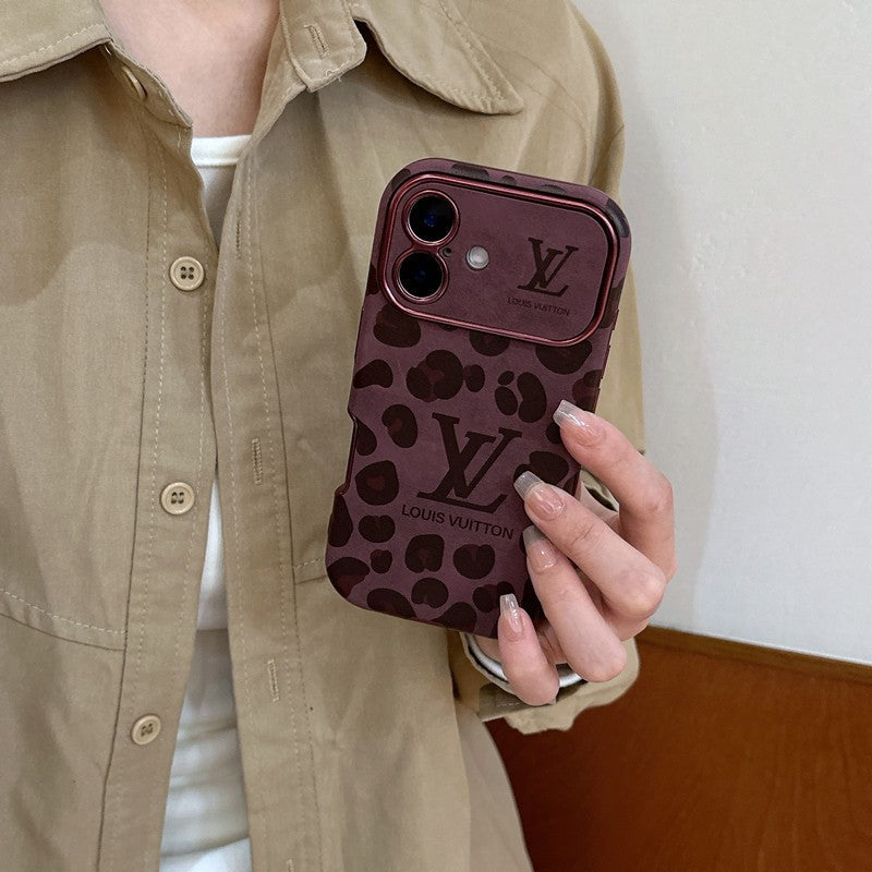 Luxusní hnědé a fialové kožené pouzdro na iPhone