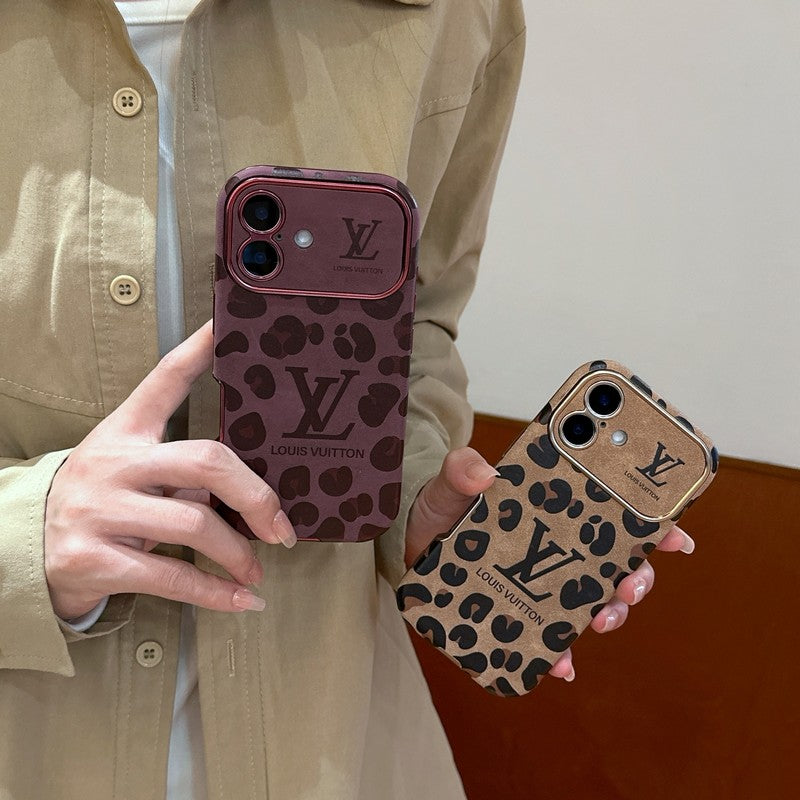 Luxusní hnědé a fialové kožené pouzdro na iPhone