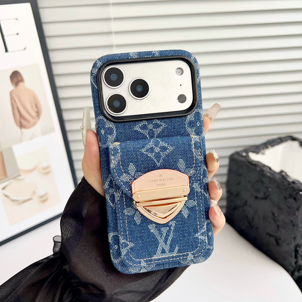 Luxusní pouzdro na iPhone přes rameno s kapsou na karty a odnímatelným popruhem