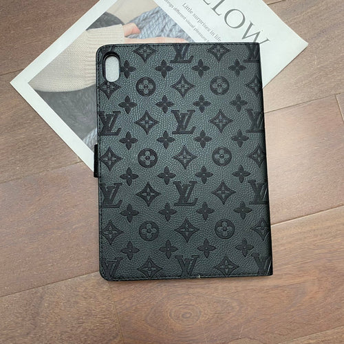 Housse à rabat 3D en toile gaufrée avec monogramme pour Apple iPad avec fonction support