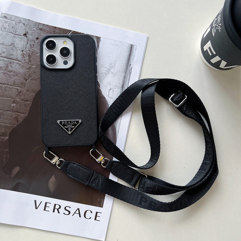 Étui de luxe en cuir pour iPhone à bandoulière