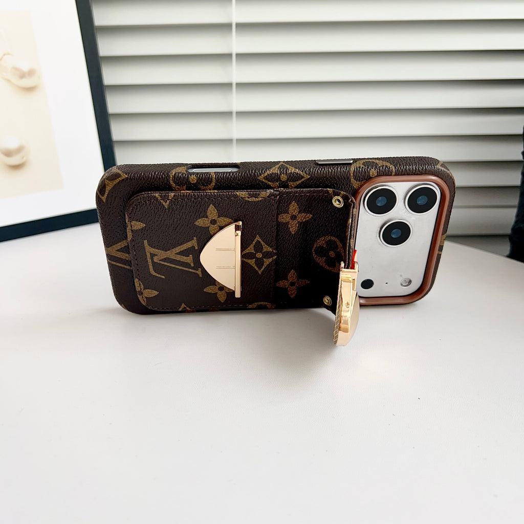 Luxusní pouzdro na iPhone přes rameno s kapsou na karty a odnímatelným popruhem