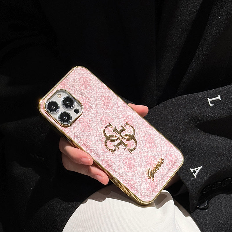 Étui iPhone en cuir avec logo doré Gue