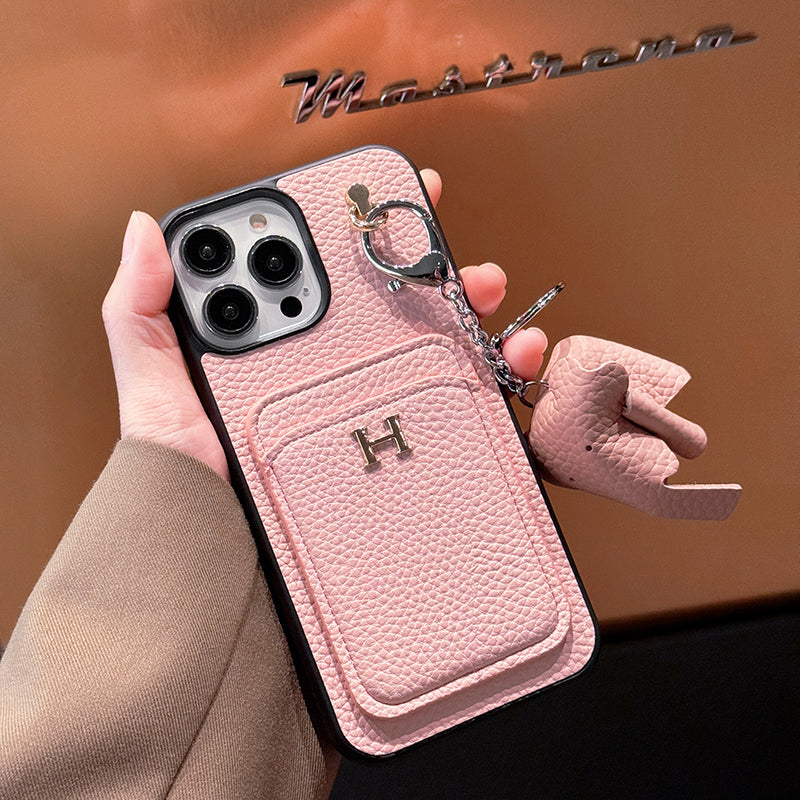 Étui iPhone avec pendentif en cuir porte-cartes H