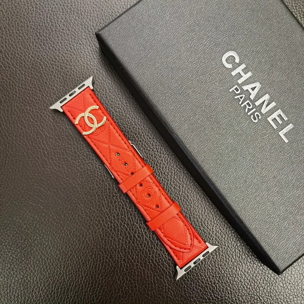Luxusní zlatý monogramový 3D ražený kožený řemínek na Apple Watch