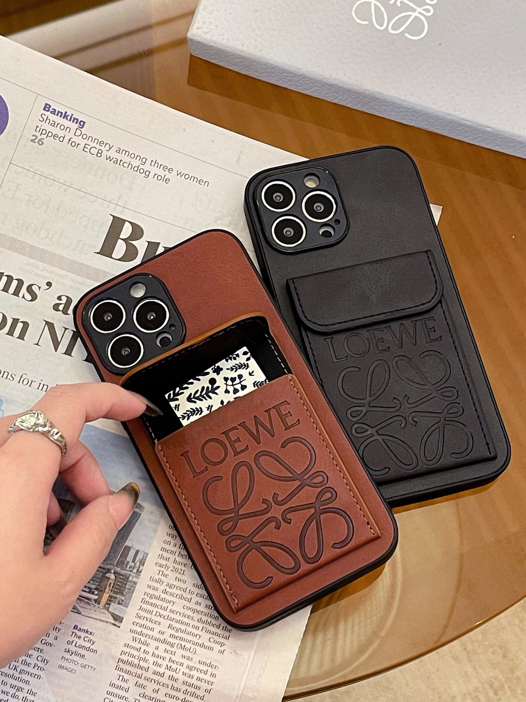 Luxury iPhone Case With Card Holder Brown-LZP241448