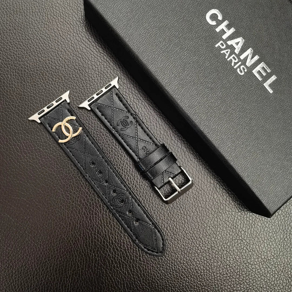 Luxusní zlatý monogramový 3D ražený kožený řemínek na Apple Watch