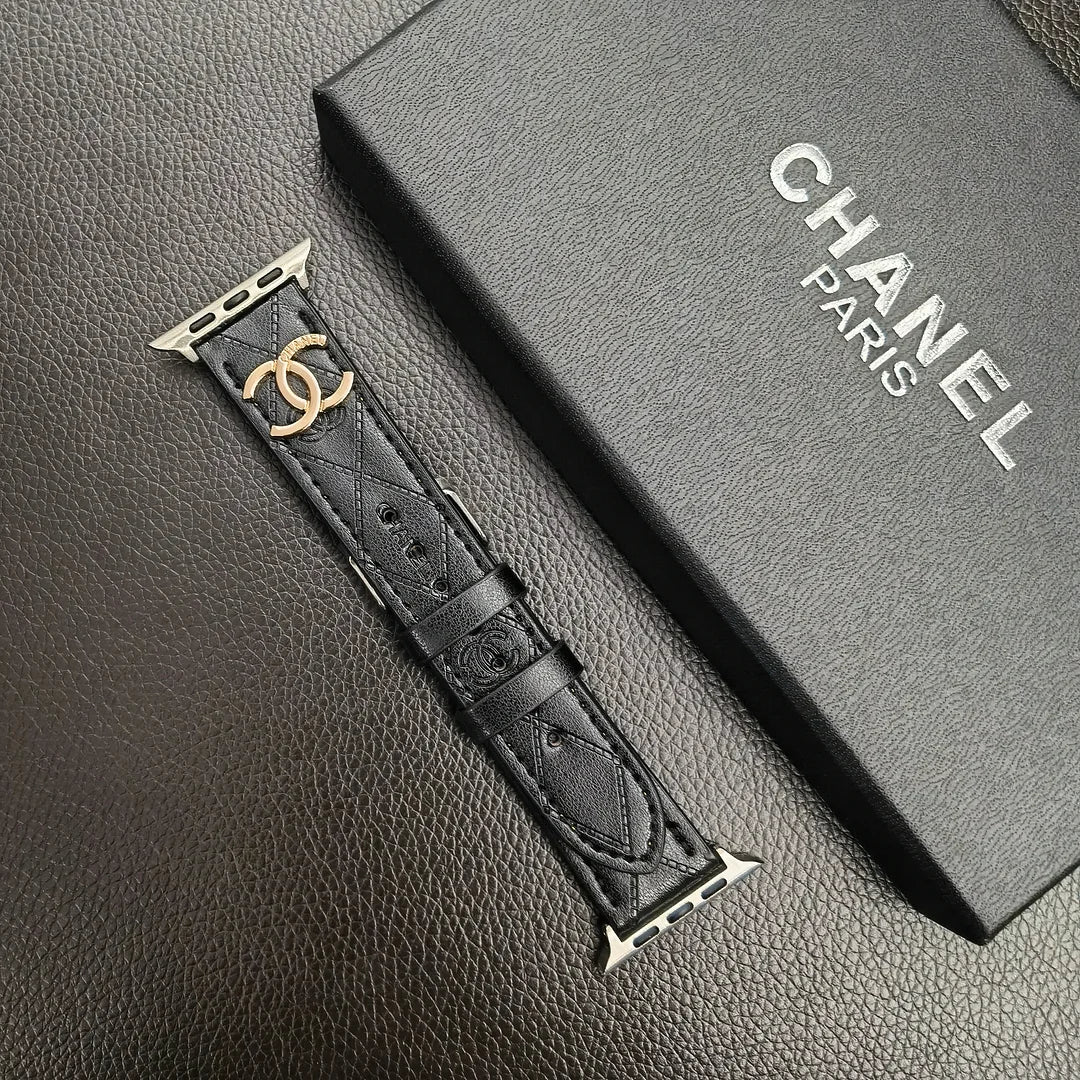 Luxusní zlatý monogramový 3D ražený kožený řemínek na Apple Watch
