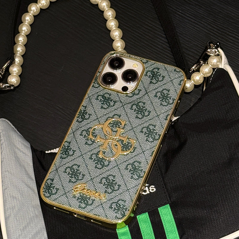 Étui iPhone en cuir avec logo doré Gue
