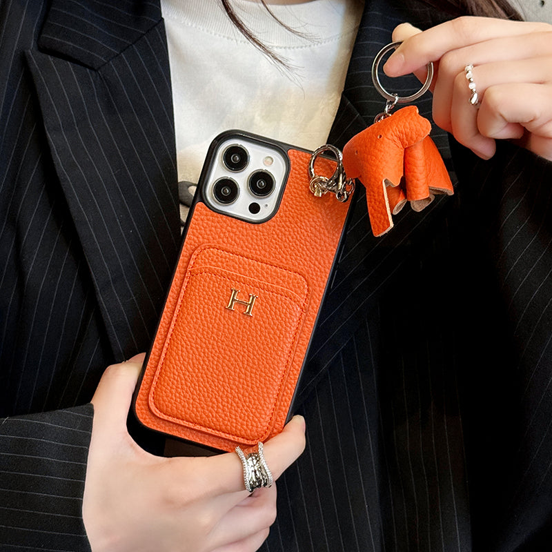 Étui iPhone avec pendentif en cuir porte-cartes H