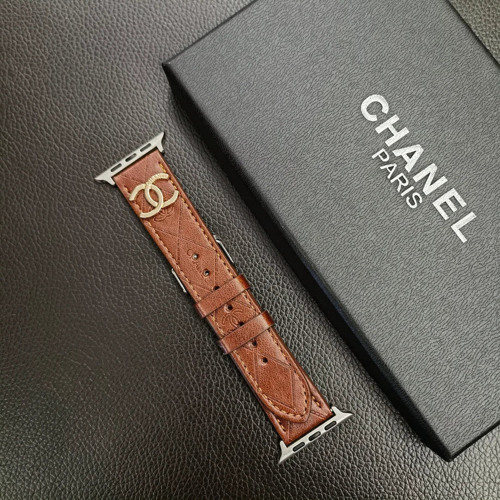 Luxusní zlatý monogramový 3D ražený kožený řemínek na Apple Watch