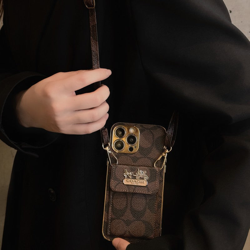 Klasické kožené pouzdro na iPhone s řetízkem na karty