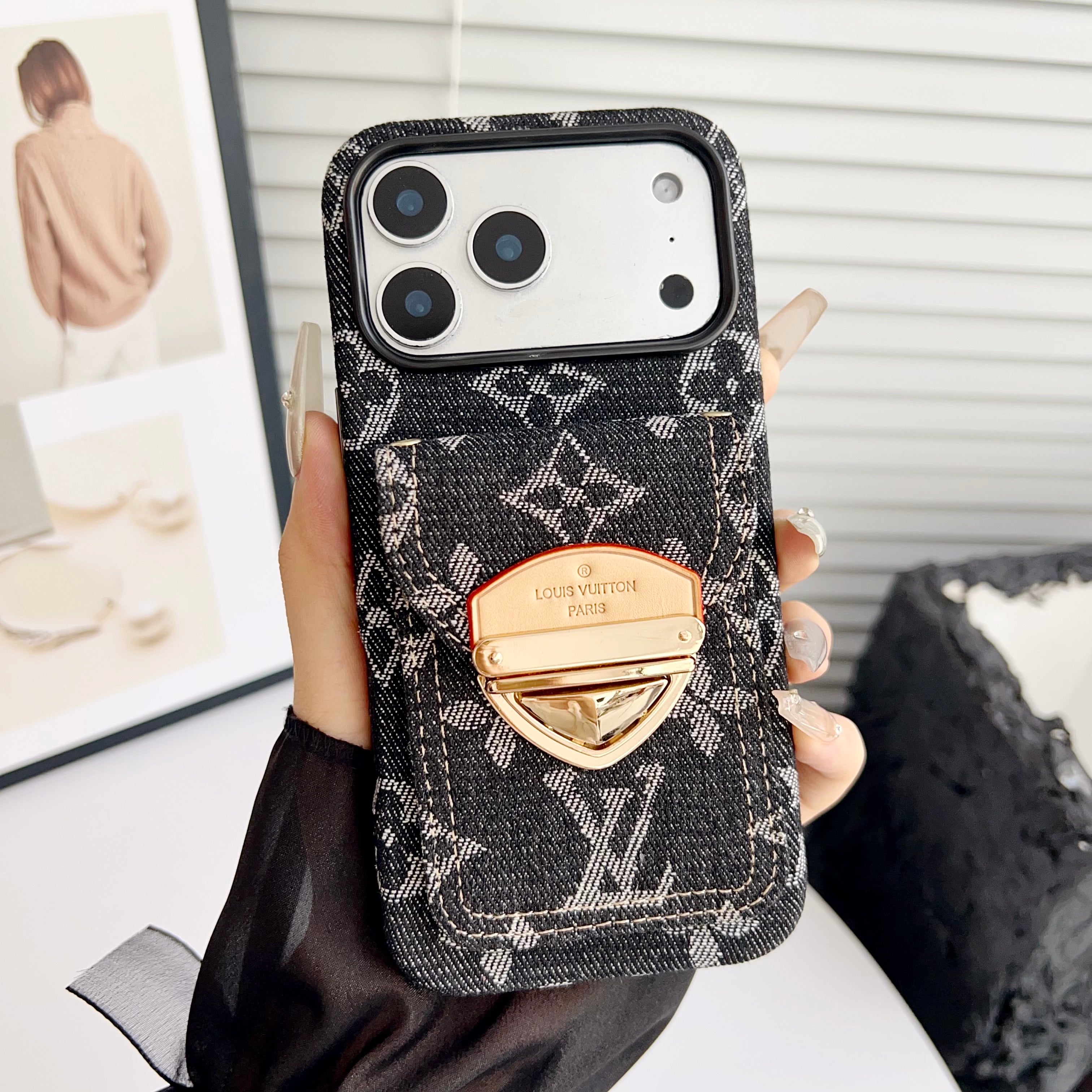 Coque de luxe pour iPhone, avec porte-cartes et dragonne amovible
